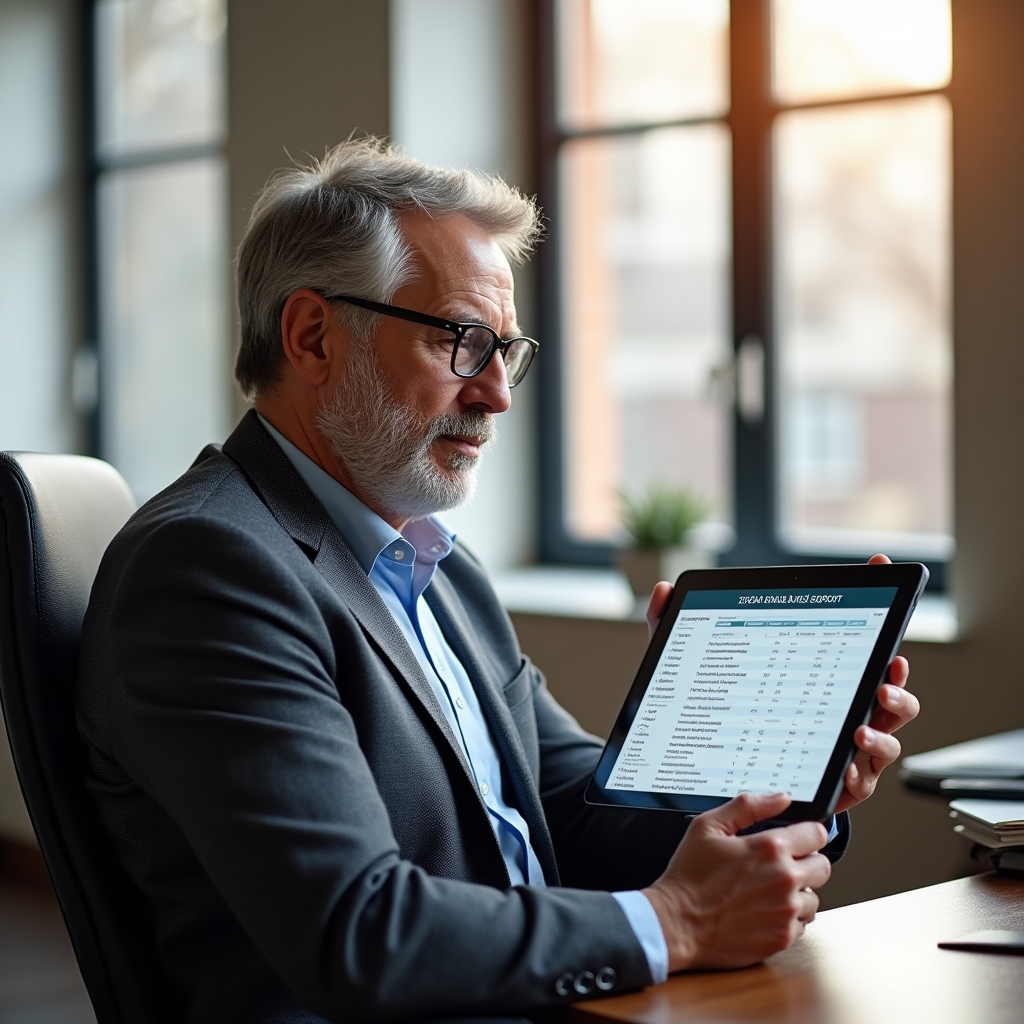 Person reviewing a backlink report on a tablet at a desk with notes nearby